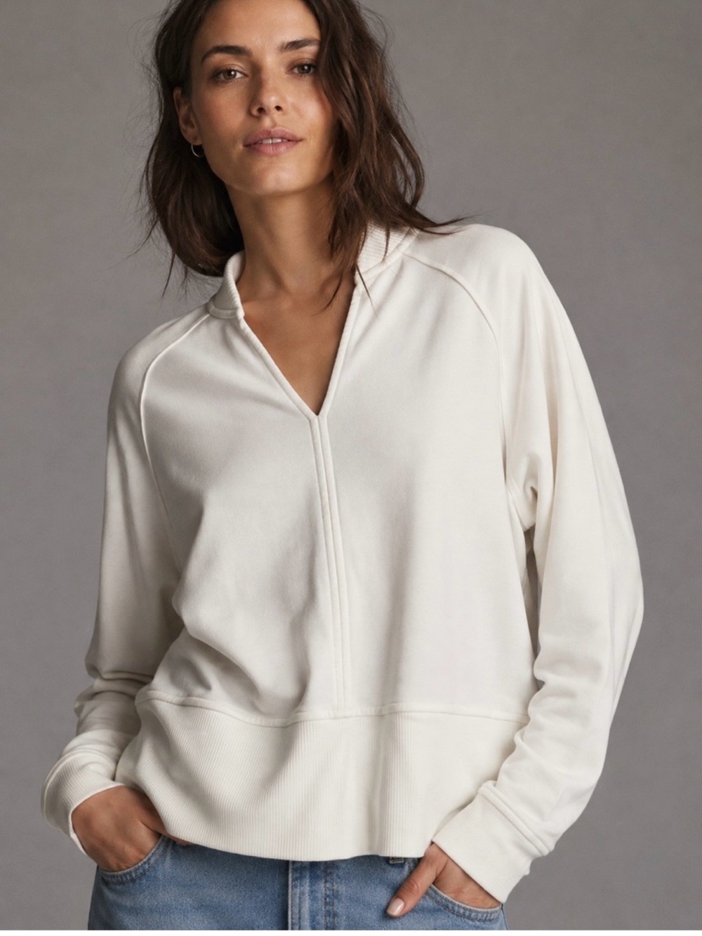 Athleta Cream Ribbed-Collar Jacket